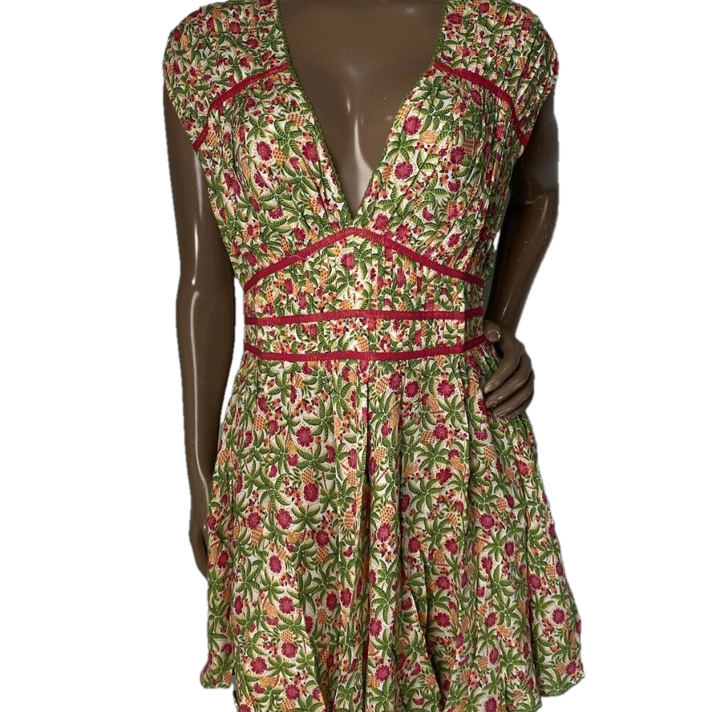 NEW POUPETTE ST BARTH Women’s Ciao Mini Dress Pink Honolulu Size M V-Neck Floral